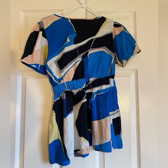 NWT French Connection medium Y2K vintage retro blue babydoll abstract top - Picture 4 of 7